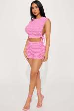 Sexy Sleeveless Bandage Tops Two Piece Shorts Set YD-8743