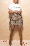 Camouflage Print Tassel Mini Skirt ZSD-0589