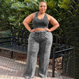 Plus Size Sleeveless Tank Tops And Wide Leg Pants Suit NNWF-7856