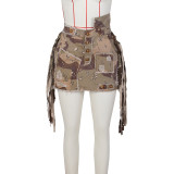 Camouflage Print Tassel Mini Skirt ZSD-0589