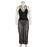 Sexy Backless Bodysuit And Hollow Out Skirts Knits Two Piece Set ZSD-0265