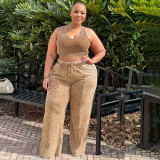 Plus Size Sleeveless Tank Tops And Wide Leg Pants Suit NNWF-7856