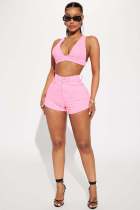 Sexy Solid Color Denim Two Piece Shorts Set YD-8736