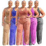 Plus Size Sleeveless Tank Tops And Wide Leg Pants Suit NNWF-7856