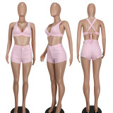 Sexy Solid Color Denim Two Piece Shorts Set YD-8736