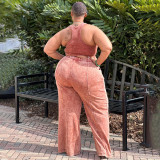 Plus Size Sleeveless Tank Tops And Wide Leg Pants Suit NNWF-7856