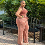 Plus Size Sleeveless Tank Tops And Wide Leg Pants Suit NNWF-7856