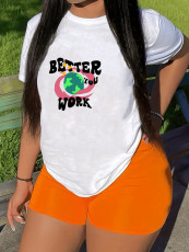 Plus Size Letter Print Loose T Shirt SXF-30514