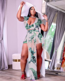 Short Sleeve Printed V-Neck Sexy Two Piece Set GFDY-120