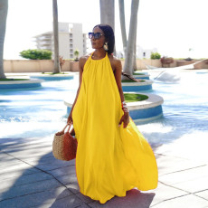 Sexy Halter Solid Color Long Dress GFDY-093
