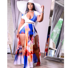 Short Sleeve Printed V-Neck Sexy Two Piece Set GFDY-120