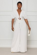 Solid V-Neck Short Sleeve Hollow Jumpsuit GFDY-1245