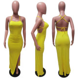 Sexy Backless Solid Color Long Dress GFDY-122