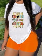 Plus Size Cartoon Print Short Sleeve T-shirtSXF-30510