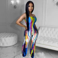 Graffiti Print Wide Leg Jumpsuit HMS-5571