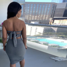 Sexy Wrap Chest Tie Up And Skirt Two Piece Set TE-4586