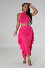 Solid Color Tank Top Ruffled Skirt Two Piece Set GFDY-1249