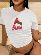Plus Size Loose Short Sleeve Print T Shirt SXF-30516