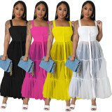 Sexy Sling Mesh Patchwork Long Dress GFDY-1220