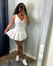 Solid Tank Top Pleated Culottes Two Piece Set GFDY-1138