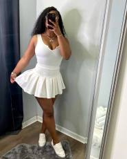 Solid Tank Top Pleated Culottes Two Piece Set GFDY-1138