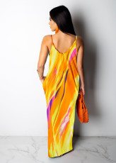 Tie Dye Print Sling Loose Maxi Dress XMY-9425