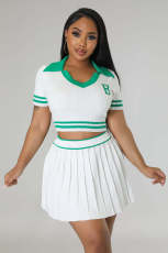Short Sleeve Sports Pleated Skirt Sweater Suit OSM-4398