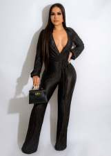 Sexy V-neck Lace Up Wide Leg Jumpsuit GFDY-1195