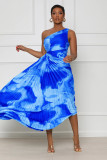 Plus Size Sexy One Shoulder Hollow Print Long Dress GFDY-1217