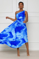 Plus Size Sexy One Shoulder Hollow Print Long Dress GFDY-1217