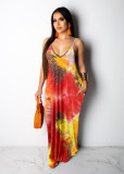 Tie Dye Print Sling Loose Maxi Dress XMY-9425