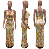 Sexy Print Sling Top Long Skirt Two Piece Set GFDY-1112