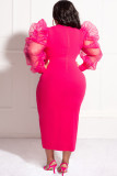 Solid Yarn Sleeves V-Neck Plus Size Long Dress XMY-9416