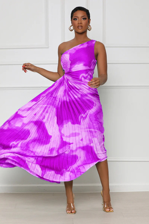 Plus Size Sexy One Shoulder Hollow Print Long Dress GFDY-1217