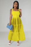 Sexy Sling Mesh Patchwork Long Dress GFDY-1220
