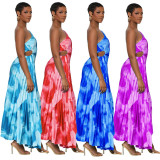 Plus Size Sexy One Shoulder Hollow Print Long Dress GFDY-1217
