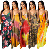 Tie Dye Print Sling Loose Maxi Dress XMY-9425