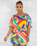 Colorful Print Off Shoulder Romper XMY-9415