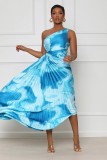 Plus Size Sexy One Shoulder Hollow Print Long Dress GFDY-1217