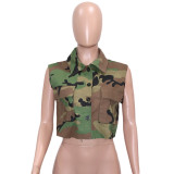 Camouflage Print Lapel Sleeveless Vest SH-390511