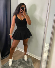 Solid Tank Top Pleated Culottes Two Piece Set GFDY-1138