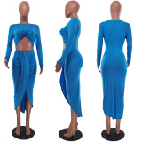Solid Color Sexy Hollow Tight Midi Dress GFDY-1178
