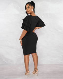 Solid Color Short Sleeve Slim Midi Dress XMY-9423