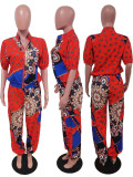 Printed Short Sleeve Casual Sports Suit GFDY-1047