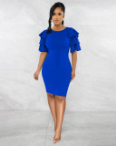 Solid Color Short Sleeve Slim Midi Dress XMY-9423