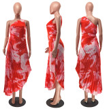 Plus Size Sexy One Shoulder Hollow Print Long Dress GFDY-1217