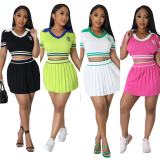 Short Sleeve Sports Pleated Skirt Sweater Suit OSM-4398