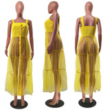 Sexy Sling Mesh Patchwork Long Dress GFDY-1220