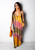 Tie Dye Print Sling Loose Maxi Dress XMY-9425