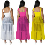 Sexy Sling Mesh Patchwork Long Dress GFDY-1220